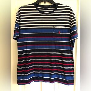 Ralph Lauren Navy, Royal Blue, White & Red Striped Pocket T-shirt